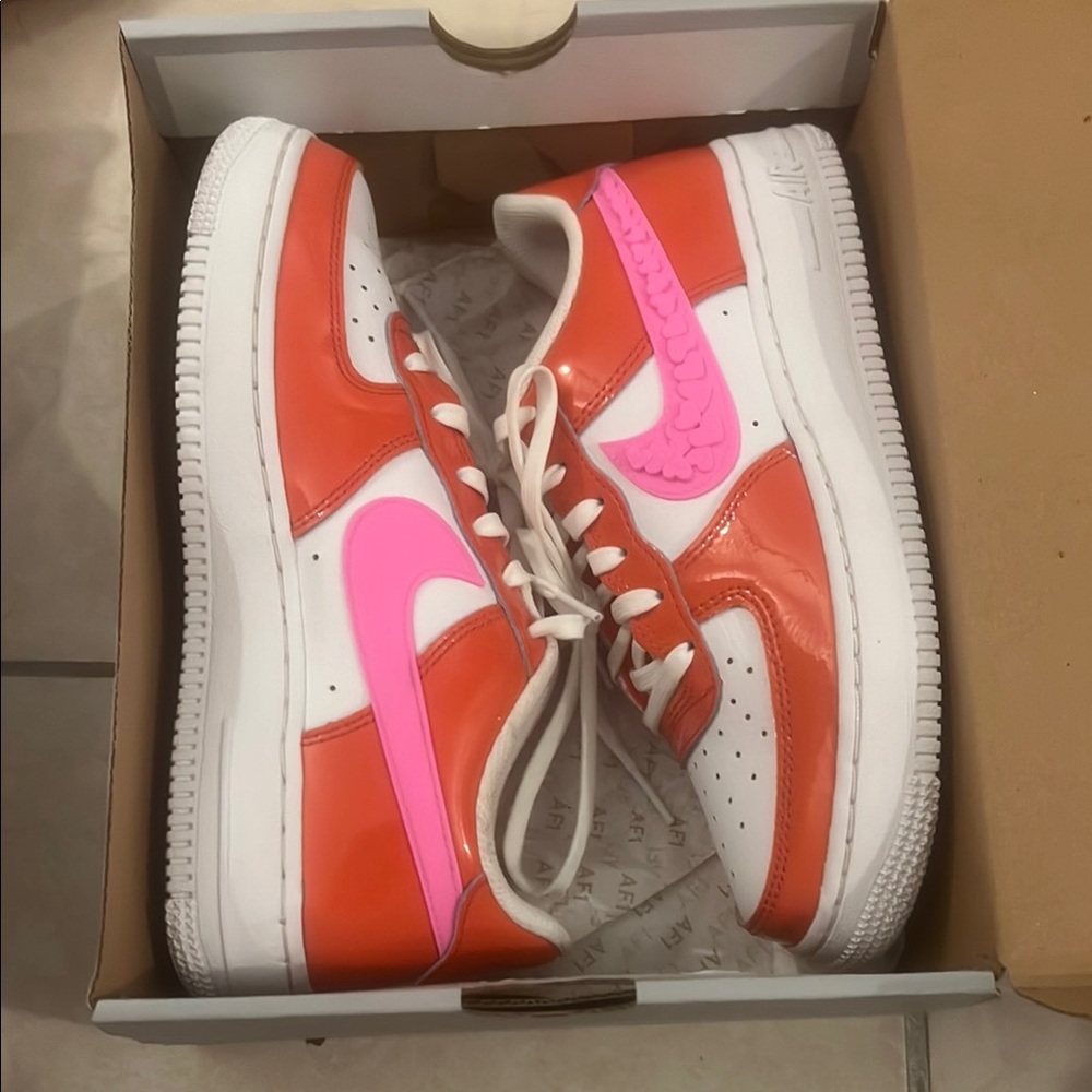 Kids Nike Air Force 1 Shoes - Orange and Pink